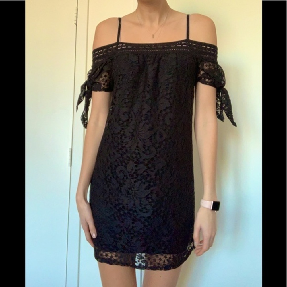 I.N. San Francisco Black off-shoulder lace mini dress
